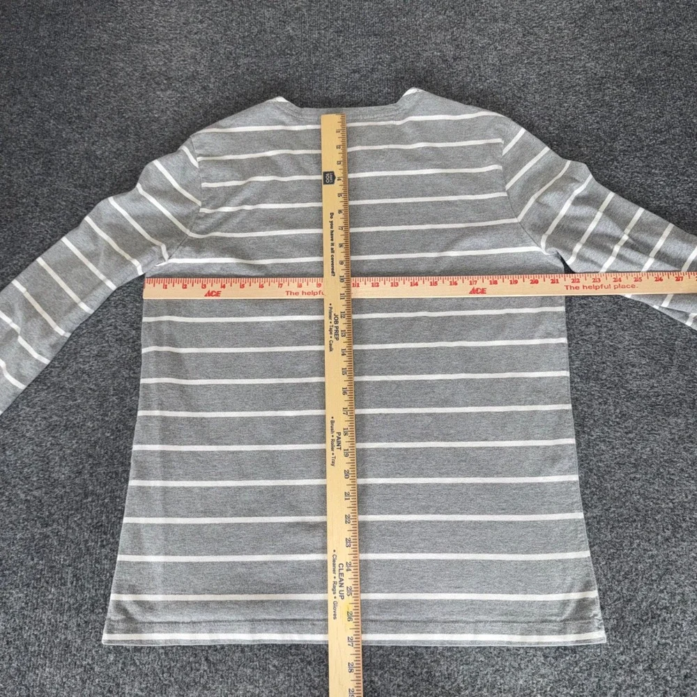 Banana Republic Mens Grey White Striped Long Sleeve Cotton T-Shirt Large Casual